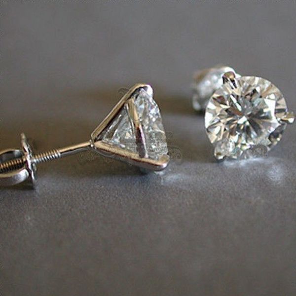 

solitaire stud earring aaaaa cz stone real 925 sterling silver birthstone party wedding stud earrings for women bridal jewelry, Golden;silver