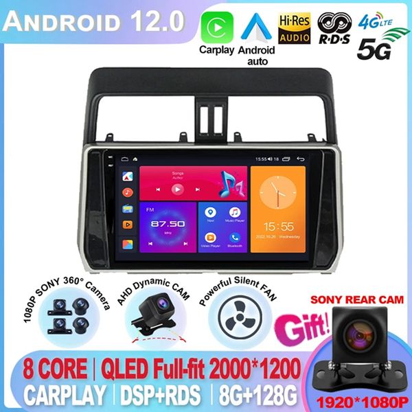 

for toyota land cruiser prado 150 2017 - 2018 android auto android 12 360 cameras car radio multimedia video player navigation-5