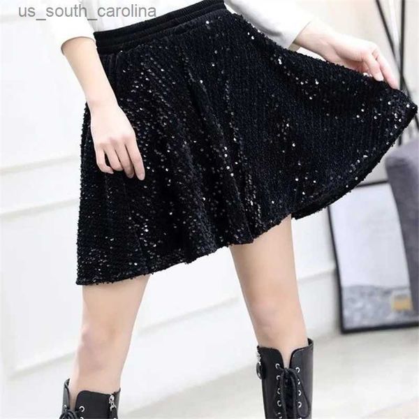 

skirts vetement femme 2023 spring short skirt women's elasticity high waist loose sequins bag hip tutu skirt fashion mini skirts jupe l, Black
