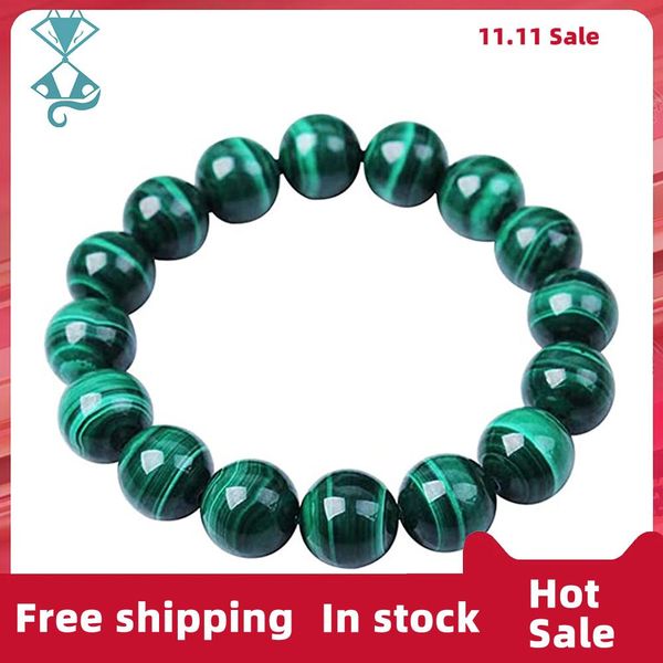 

bangle malachite bracelet green natural stone beads bracelets for women round jewelry bracelet 8mm 10mm for men hand accessories, Black
