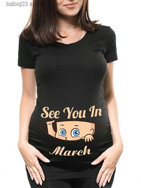 

maternity tees funny see you in january-december women pregnant t shirt female maternity pregnancy announcement new mom clothes t230523, White