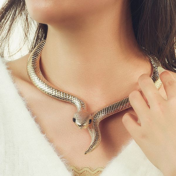 

s3688 fashion jewelry retro snake choker necklace hanging neck collar exaggerated serpentine for women chokers necklaces, Golden;silver