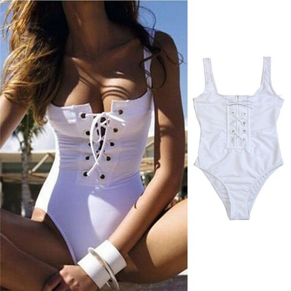 

women's jumpsuits rompers summer women push-up bathing beach club casual clothes bandage open back romper bodysuit lace-up backless jum, Black;white