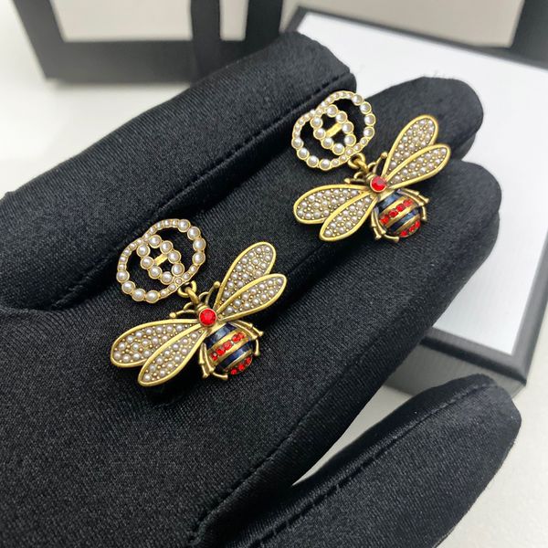 

designer earrings pearl brass anti-allergic bee luxury brand earring ladies weddings parties gifts exquisite jewelry, Golden;silver