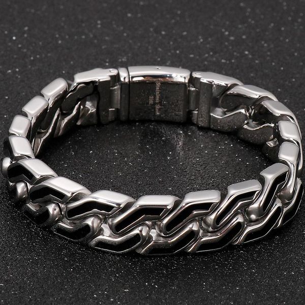 

bangle vintage stainless steel 15mm chain handles for men men's on hand bands bracelets mens jewellery iron mannen armband wholesale, Black
