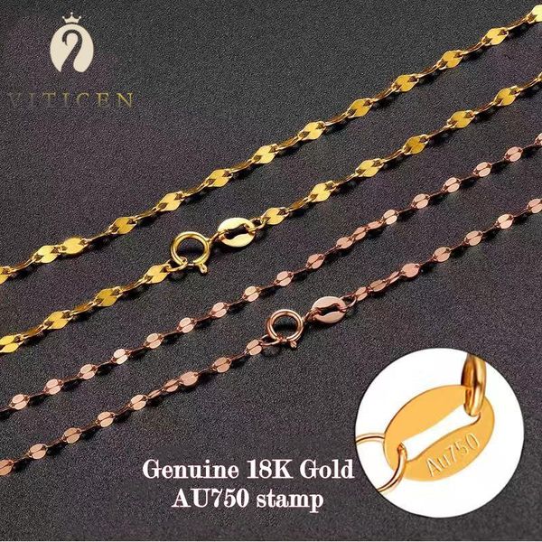 

necklaces real 100% 18k gold necklace au750 white gold rose gold women's neck cord original 18k pure gold jewelry fashion accessories, Silver