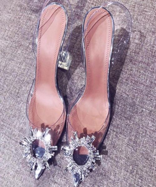 

2021 new transparent diamond sandals shine cap toe heels fine tip with the empty women039s singles shoes summer crystal fa4438483, Black