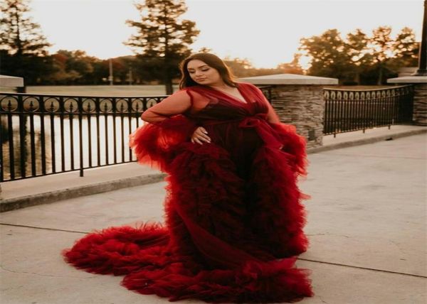 

pregnant night gown bride sleepwear robes tiered tulle custom made long sleeves dressing gown women sleepwear dr1656321, White