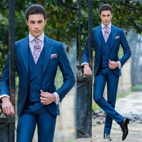 

new custom design two button blue wedding groom tuxedos peak lapel groomsmen mens dinner blazer suits jacketpantsvesttie 5061451603, Black;gray