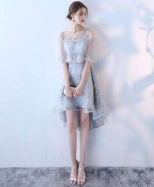 

elegant silver high low graduation dresses 2020 applique lace with shawl prom dresses party gowns homecoming dress cust1721515, Blue;red
