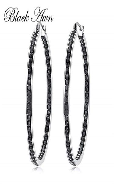 

black awn classic 925 sterling silver round trendy spinel engagement hoop earrings for women fine jewelry i195 2201193087436, Golden;silver