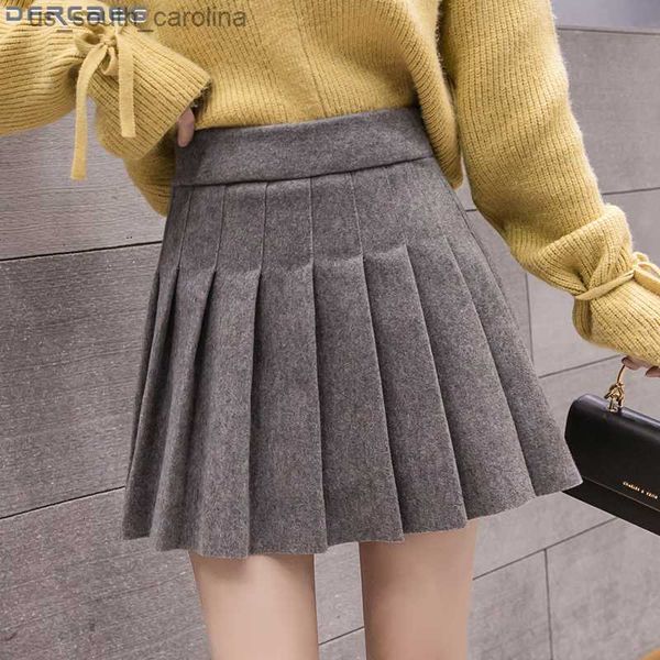 

skirts casual streetwear pleated skirt women winter wool short skirts a-line mini jupe femme gray black saia kawaii school skater skirt l230