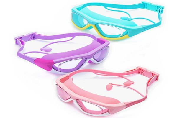 

swimming glasses with earplug cap for 4 15 years children goggles kids anti fog uv hd adjustable pool diving eyewear 2207069492424