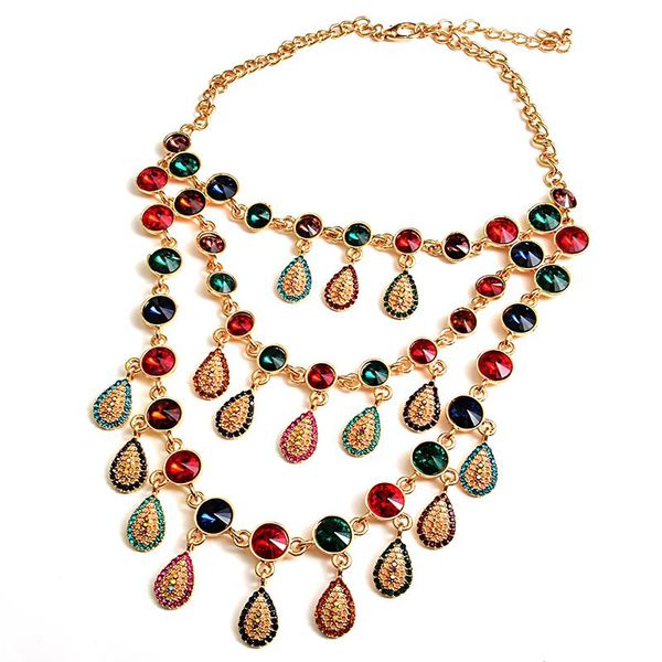 

necklaces new statement metal rhinestones necklace accessories handmade fashion colorful crystals rhinestones necklaces jewelry for women, Silver
