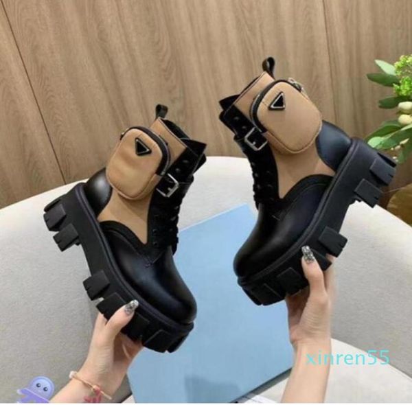 

2022 combat boot chunky rubber sole design laceup round toe booties7305544, Black