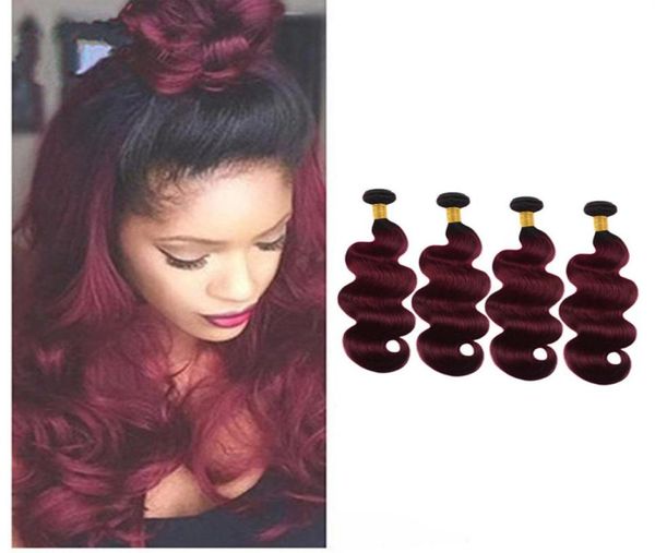 

indian virgin hair extensions 1b99j ombre human hair wefts body wave 4 pieceslot 1b 99j hair weave two tones color 4 bundles8860902, Black