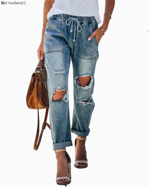 

jeans 2020 latest style ladies fashion women's summer waist high strappy pants jeans ruined torn cool slim pants jeans blue pants