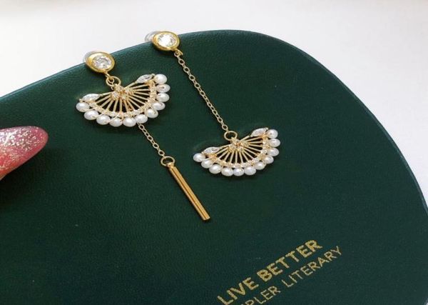 

dangle chandelier 23mm small pearl earrings for women delicate fan design jewelry lady3958849, Silver