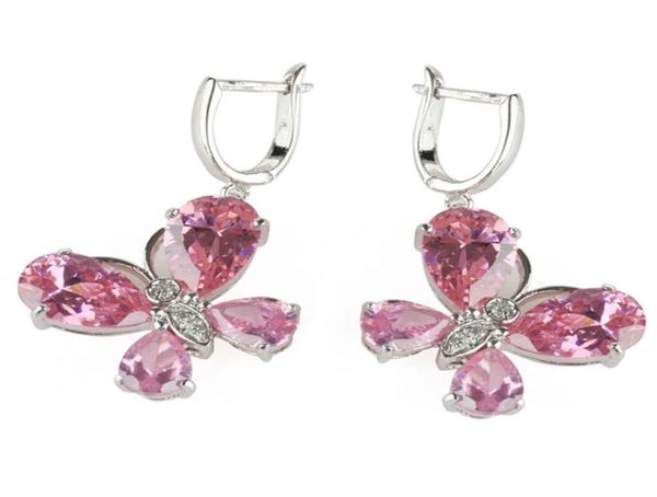 

shunxunze drop noble generous christmas engagement wedding earrings for women men shinning pink cubic zirconia rhodium pla7848900, Silver