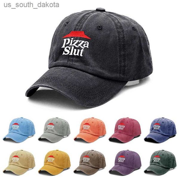 

ball caps new vintage washed cotton pizza embroidery baseball cap for men women dad hat golf caps snapback cap dropshipping l230523, Blue;gray