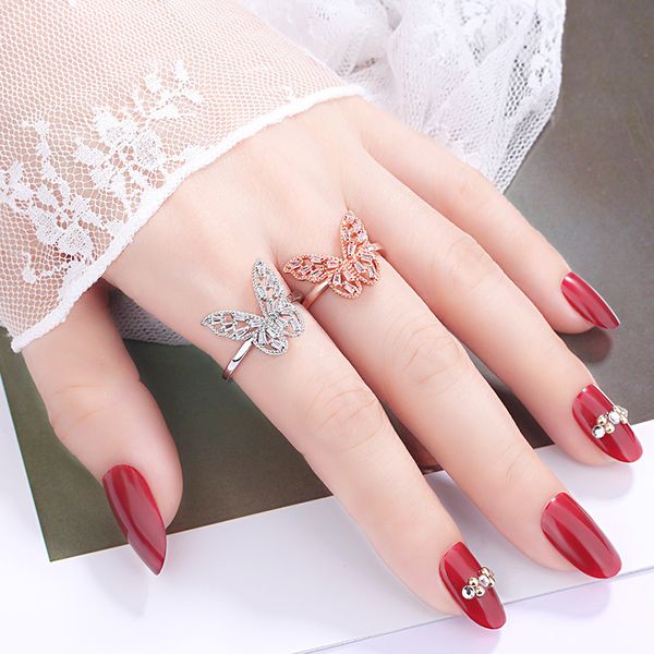 

luxury butterfly rings pave aaa cubic zirconia women fashion statement ring, Silver