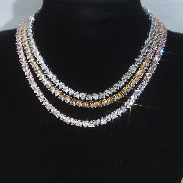 

iced out bling 5a cubic zirconia paved cz heart tennis chain for women link choker necklace fashion gifts jewelry, Silver