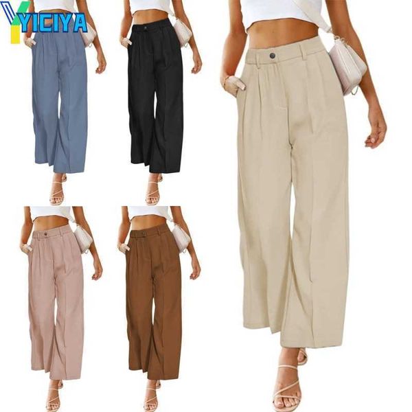 

yiciya ankle length trousers modern style wide leg pants high waist simple loose pants fashion casual for woman trousers, Black;white