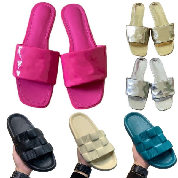 

slipper designer sandals fashion flip flops summer luxury brand women shoes rubber patent leather comfort loafers slides ladies beach shoes, Black