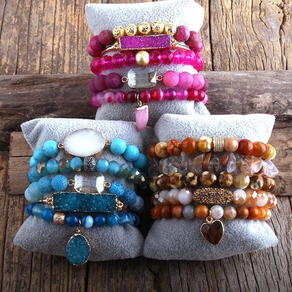 

bangle rh fashion boho jewelry natural stone beaded bracelet 5pc bracelets sets for women gift dropship, Black