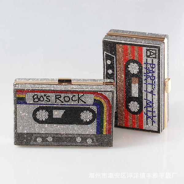 

new diamond dinner bag full diamond handheld bag creative audio tape small square bag 230524