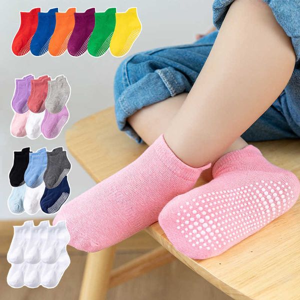 

socks 6 pairs/batch of 0-6 year cotton anti-skid boat suitable for boys and girls low cut floor children's socks with rubber handles al, Pink;yellow