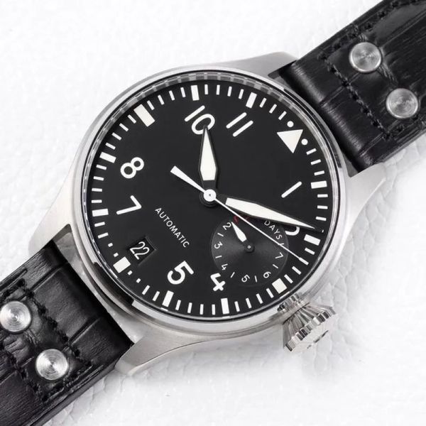 

luxury designer new men automatic mechanical classic pilot watch 46mm le prince black leather wristwatch montre de luxe, Slivery;brown