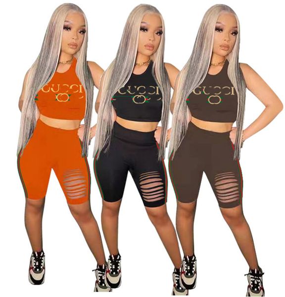 

2023 brand women letter tracksuits summer two piece set sleeveless t-shirt+shorts fashion sports suit crew neck outfits pullover jogging sui, Gray