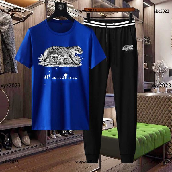 

man tracksuits sports suit fashion animal pattern printing sets size -3xl 2pcs round neck short sleeved t-shirt and lace up pants, Gray