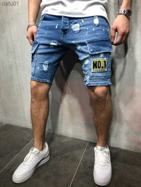 

men's jeans mens wear summer jeans shorts fashion trendy ripped embroidery trousers retail wholesale denim jean l230520, Blue