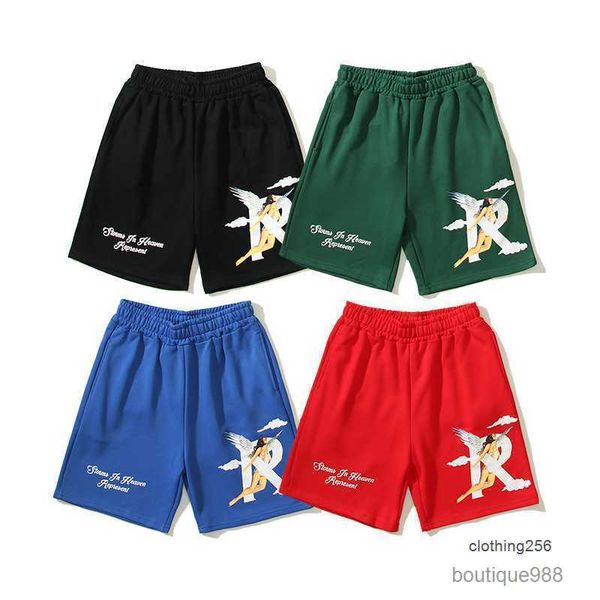 

small and trendy brand represent angel print loose high street sports casual men and women's couple's five point shorts, White;black