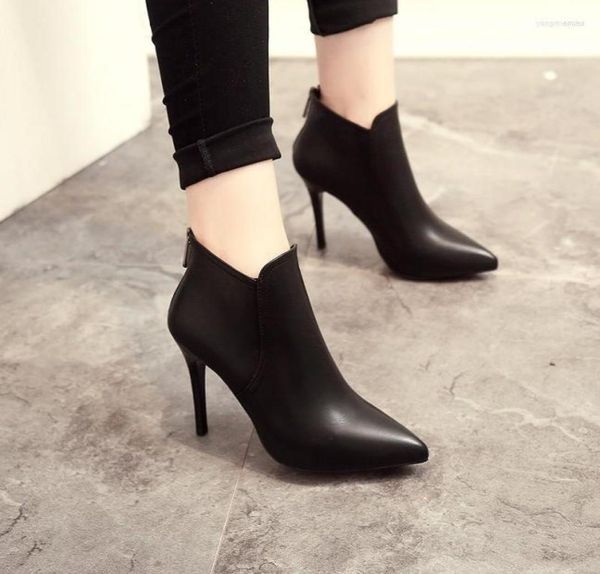 

boots women ankle pu leather zipper booties high heels autumn shoes black winter zapatos de mujer pointed toe5486907