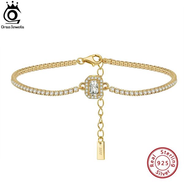 

bangle orsa jewels 925 sterling silver tennis bracelet 14k gold plated 8mm cubic zirconia for women chain bracelet jewelry gift sb142, Black