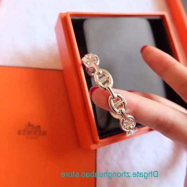 

8a quality factory wholesale h ermes bangle for sale s925 sterling silver pig nose bracelet female inlaid zircon elegant temperament opening, Black