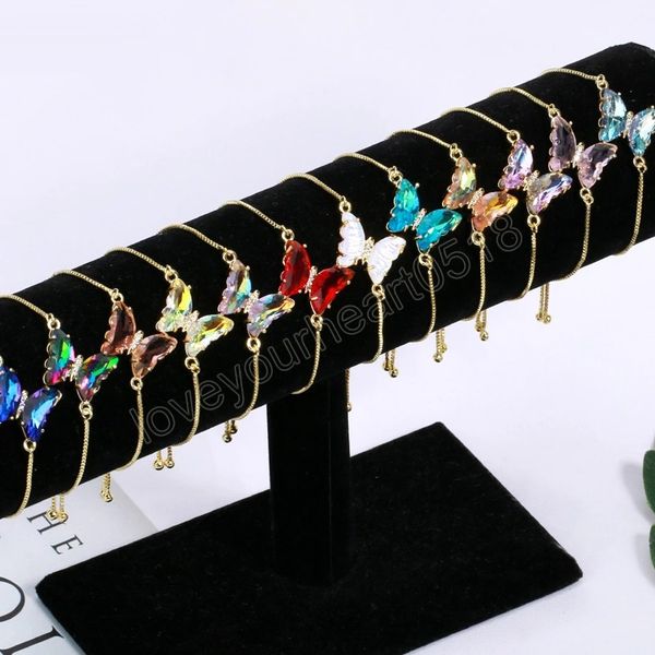 

colorful zircon butterfly bracelet luxurious gold color chain stainless steel bracelets for women healing jewelry, Golden;silver