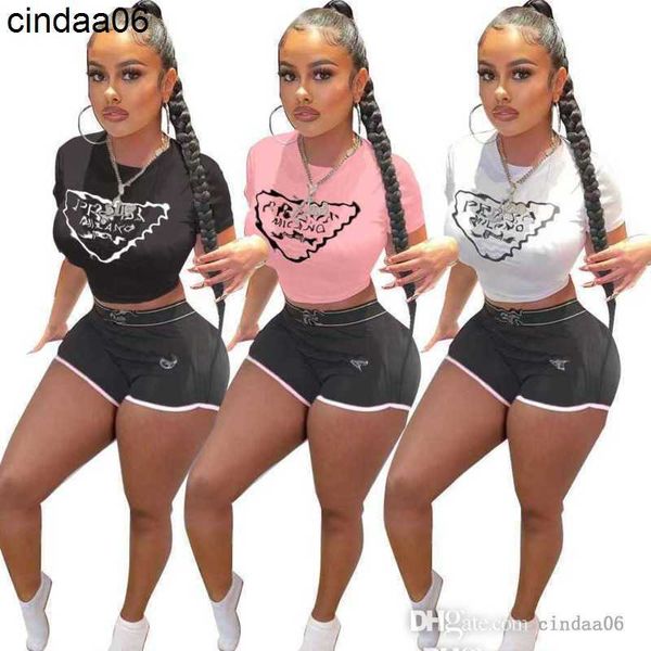 

designer women tracksuits new high street fashion brand wear two piece set letter printed short sleeve t-shirts and shorts outfits, Gray
