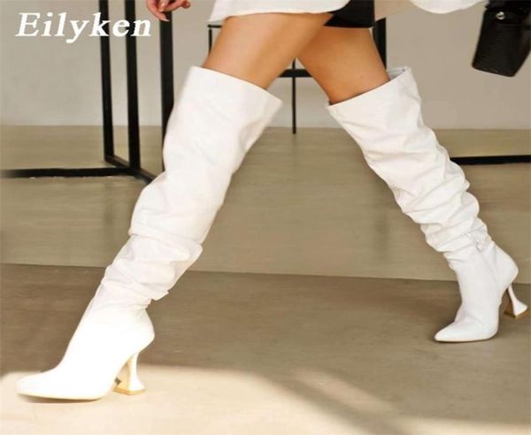 

boots eilyken design pleated leather over the knee boots fashion runway strange high heels pointed toe zip womans shoes 220919886102, Black