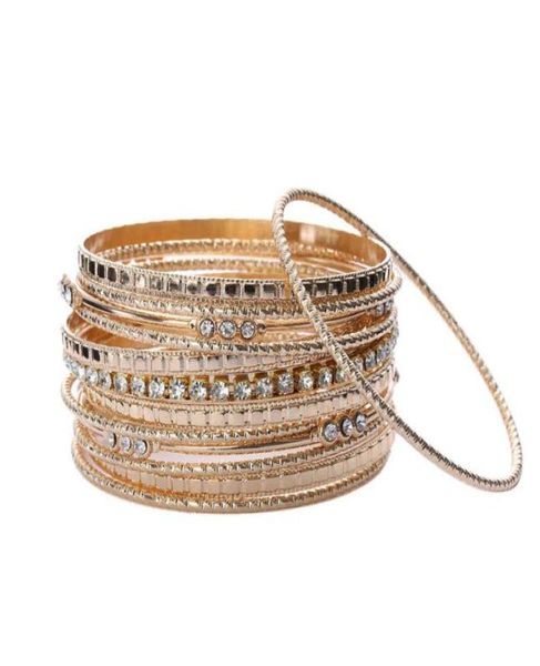 

big circle metal wire indian bangle jewelry party gifts retro style trendy gold silver plated bangles bracelets set for women2481074, Golden;silver