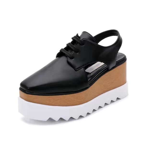 

star leather sandals square platform slope thick stella britt shoes women elyse brushed star slipper platform derbys wedge laceup fashion, Black
