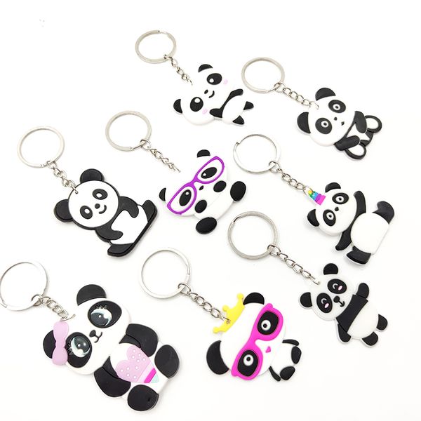 

pvc keychains key chain cute cartoon panda keychain pendant car keyring, Silver