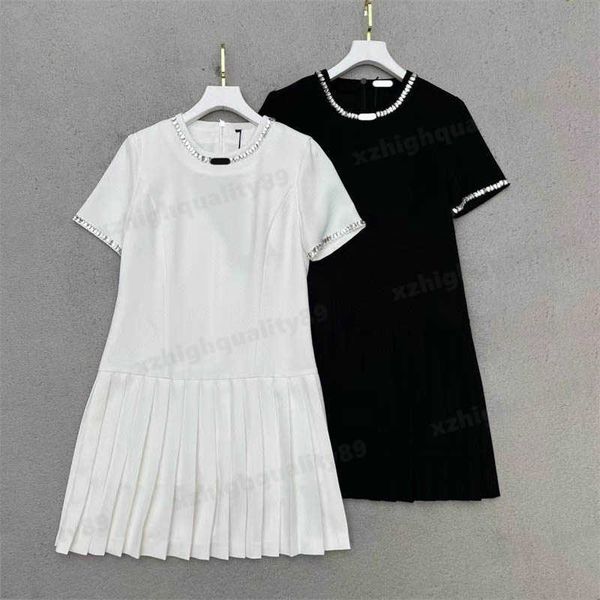 

pleated dress summer new women clothing collar cuffs stapled beads decorated dresses pressed pleated simple age-defying models two colours s, Black;gray