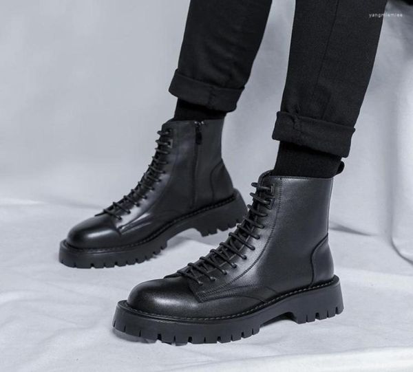 

boots british style mens fashion motorcycle black genuine leather shoes high cowboy boot handsome platform ankle botas male5454685