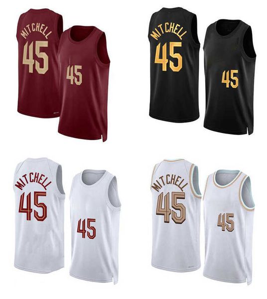 

donovan mitchell basketball jersey darius garland evan mobley kevin love 2022-23 season balck white city jer, Black;red