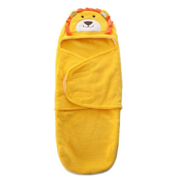 

single-layer hooded baby swaddle plain soft flannel fabric embroidered cartoon samrt sleeping bag for newborn&infants to keep warm in spring
