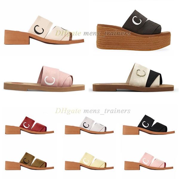 

womens designer slippers paris woody flat mule slide sandals sail black white pink mesh embroidered embossed lace linen fashion beach women